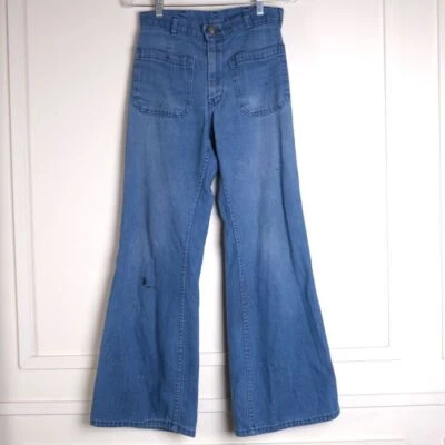 VTG 80s/90s Sz 27 Navdungaree Denim Bell Bottom Jeans 27x29 US Navy Military - Image 1 of 4