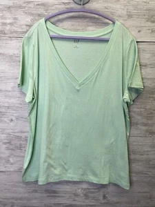 Gap T Shirt Womens XL Green Aloe Shine V Neck Short Sleeve Glitter Accent Cotton - Picture 1 of 10