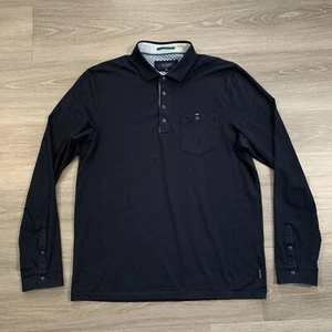 Ted Baker Poloshirt Herren Größe 5 Marineblau Druckknopf Stretch Langarm Freizeit - Bild 1 von 8