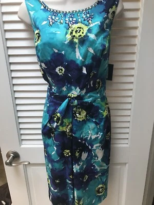 Nuevo con etiquetas Vestido Floral Ellen Tracy Estrás Algodón Elástico Talla 8 Foto 1 de 4