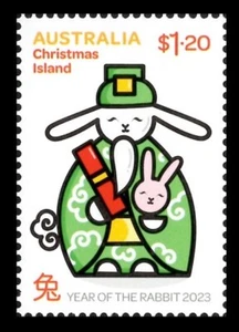 Christmas Island 2023 - Year of the Rabbit $1.20 stamp (MISSING FOIL OVERPRINT) - Picture 1 of 2