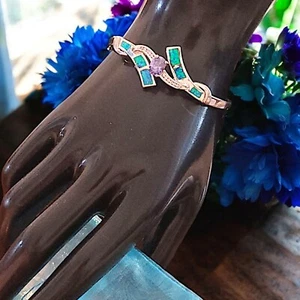 Brazalete brazalete de plata de ley 925 con incrustaciones de ópalo de fuego y color amatista - Imagen 1 de 11