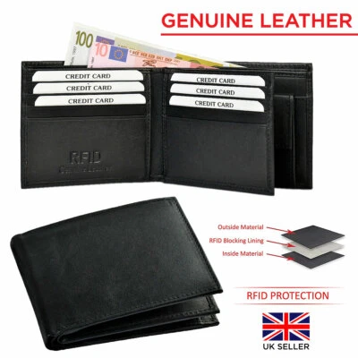 Mens Leather Wallet RFID safe Quality Credit Card holder Coin Pocket UK Stock