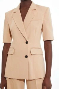 KAREN MILLEN Tailored Short Sleeve Blazer Jacket UK16 Beige RRP £179 - Picture 1 of 9
