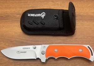 GERBER RMEF FOLDING HUNTING KNIFE & SHEATH ORANGE Rocky Mountain ELK Foundation - Picture 1 of 3