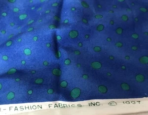 Blue Cotton Fabric With Green Polka Dots Hi Fashion Fabrics 44” X 32” - Picture 1 of 7