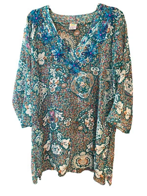 Rima 尺寸 L/XL 蓝绿色佩斯利花卉透明刺绣领海滩游泳罩 — 第 1/4 张图片