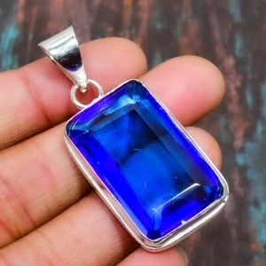 London Bleu Gemme Topaze Handmade Femme Bijoux Pendentif 4.3cm