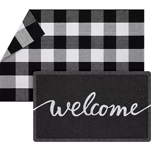 2 Pcs Front Door Mats 30'' x 18'' Welcome Mat and 43'' x 27.5'' Entrance Buff... - Picture 1 of 6