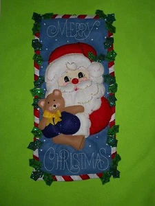 *Bucilla 🎅 "Santa & Bear Banner " size 11 1/2" x 22 1/2" ~ Finished /Handmade - Picture 1 of 4