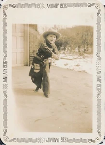 Snapshot Vintage Photo Cute Kid Child Cowboy Costume Lasso Bandana Western 1936 - Picture 1 of 5