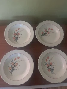 Set Of 4 WS George Lido Canary Tone Floral Flat Rim Soup Bowl 8". (AS IS) - Picture 1 of 8