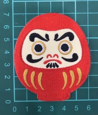 Daruma Iron-On Patch Japan Lucky Doll Applique Smiling Face or Classic Fierce - Image 1 of 2