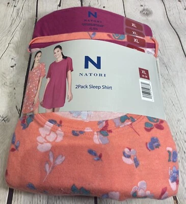 Paquete de 2 camisas para dormir para mujer florales/rosa oscuro N Natori camiseta relajada tejida pijama suave Foto 1 de 2