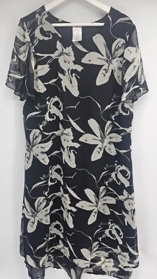 Womens Roamans Black Gray Floral Long Dress Size 14W - Image 1 of 4