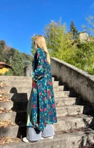 Beach wear Floral Printed Velvet Kimono Robes Night Gown Bridal Night Kimono - Picture 1 of 3