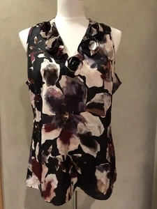 EUC ANN TAYLOR Black Floral Flower V-neck Shell Blouse Sleeveless 10 Beautiful - Bild 1 von 3