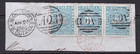 British Guiana 1860-63 4c Blue Strip of 3 Used on Piece, SG 33, Cat £225