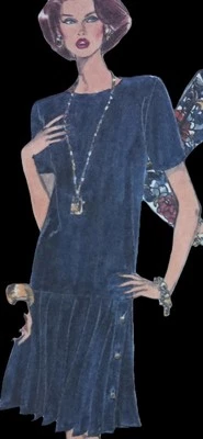 1980s Drop Waist Pleated Skirt Dress Round Neck Simplicity 8538 Sewing Pattern - Image 1 of 3