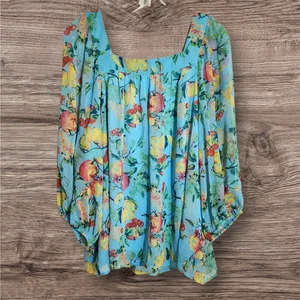 Lauren Conrad halbtransparente 3/4 Arm Obst Print Bauernbluse Damen Gr. XL - Bild 1 von 11