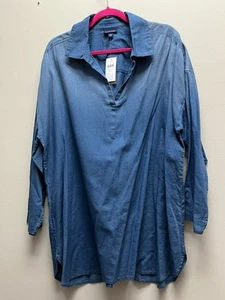 J Jill Women’s Indigo Popover Chambray Shirttail Hem Tunic Shirt In Sz XL New - Picture 1 of 12