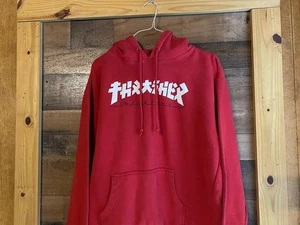 Thrasher Hoodie Mens Large Y2K Long Sleeve Pullover Sweatshirt Red White Black - Picture 1 of 9