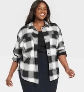 Ava & Viv schwarz kariertes Flanell Button Down Hemd Damen Plus 2X Baumwolle Viskose Neu - Bild 1 von 10