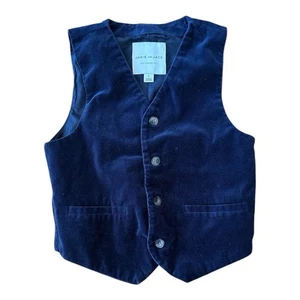 Janie and Jack Vest Boys Size 8 Blue Velvet Button Front - Picture 1 of 6