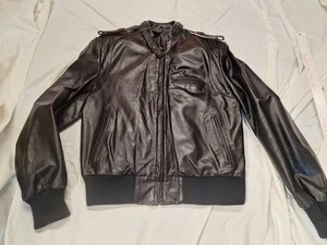 Vintage Bermans schwarze Lederjacke Damen 14 Herren 40 Biker Kunstfellfutter - Bild 1 von 13