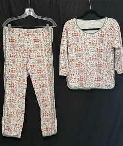 Lake Pyjama Set Pima Baumwolle Langarm Crop Weihnachten Grün Paspel Med - Bild 1 von 6
