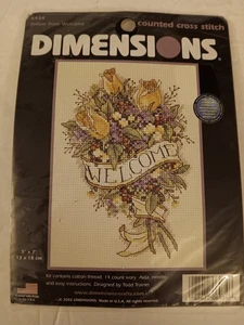 Dimensions 6934 Counted Cross Stitch Kit Yellow Rose Welcome 5" x 7" Vintage Kit - Bild 1 von 6