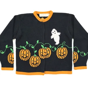 MAGLIONE HALLOWEEN CARDIGAN MAGLIA OCCHIO DI AQUILA TG M BOTTONE 1990 VINTAGE - Foto 1 di 12