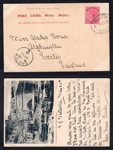 Foto postal de MALTA 1901 a Inglaterra. Escenario de aterrizaje Marsamuscetto - Imagen 1 de 3