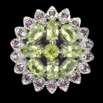 925 Sterling Silver Oval Peridot Rhodolite Garnet Ring Jewel Size 8 - Image 1 of 4