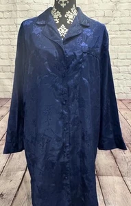VALERIE STEVENS Women’s Midnight Blue Jacquard LS Buttons Up Night Shirt Robe 1X - Picture 1 of 16