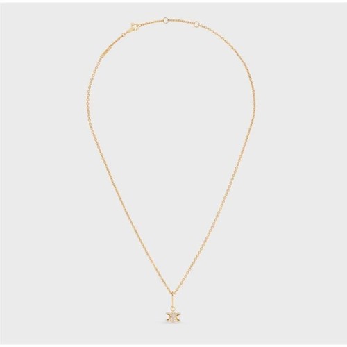 Collana Celine Triomphe Solitario Scintillante Strass Finitura Oro Ottone 35OR