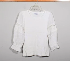 Polagram White Ribbed Peasant Sleeve Renaissance Boho Top Shirt Sz M - Picture 1 of 3