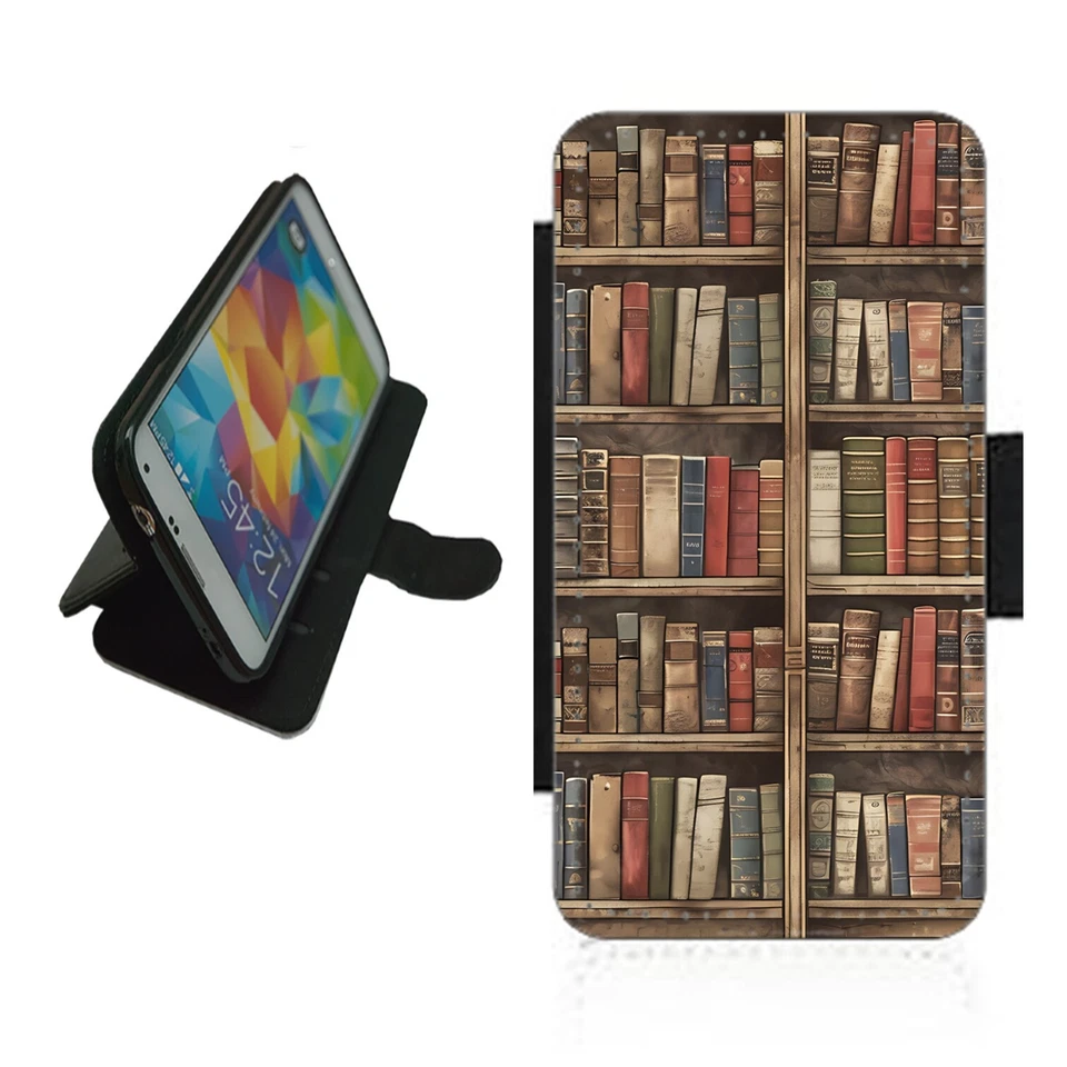 Bookshelf Phone Case Wallet flip cover For iPhone Samsung BOK1 Books Library - Image 1 of 4