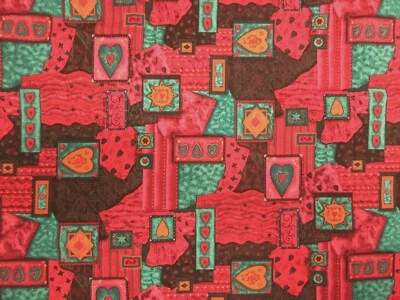 3- Yds Cotton Fabric Red Burgundy Green Hearts English Collection David Textiles - Image 1 of 4
