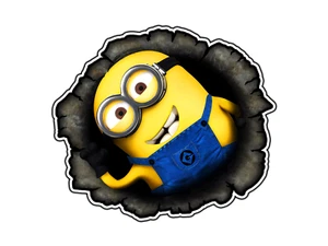 #937 Minions Popping Out Of Wall Animated Cartoon Sticker Waterproof Vinyl Decal - Picture 1 of 1