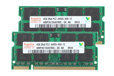 Hynix 2x 4GB 2Rx8 PC2-6400S CL6 RAM 1.8V DDR2 800Mhz Memory Laptop SODIMM Test-. - Image 1 of 4