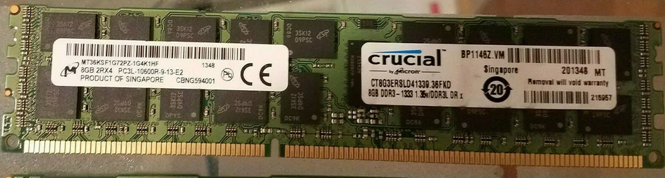 Crucial MT 8Gb 2RX4 PC3L-10600R DDR3 - Image 1 of 1
