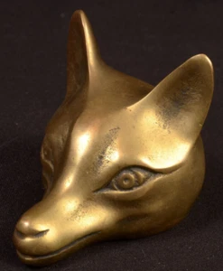 Fox Head Paperweight Brass Korea Vintage - Picture 1 of 17