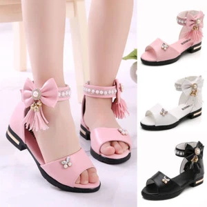 Girls Kids Non-slip Ankle Strap Sandals Party Casual Princess Holiday Shoes New - Picture 1 of 18
