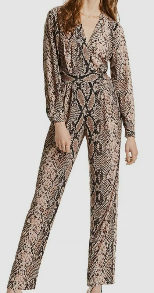 Lini Womens Tan Snake Print V-neck Special Occasion Jumpsuit M 5632