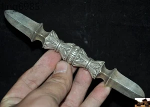 6" Budismo Tíbet Tibetano Plata Dorje Mestle Vajra Phurpa Daga Equipo Faqi - Imagen 1 de 6
