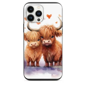 Linda funda de teléfono con diseño acuarela de vacas Highland para iPhone 7 8 X XS XR SE 11 12 - Imagen 1 de 31