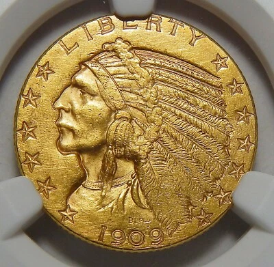 1909-O NGC MS60 $5 INDIAN HEAD GOLD - Image 1 of 4