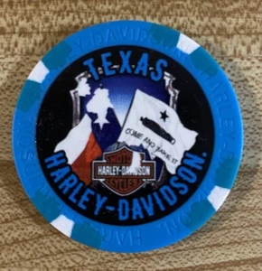 Texas Harley Davidson Blue Black White Poker Chip Bedford Texas - Picture 1 of 4
