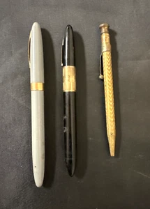 3 Pens Sheaffer Pen Co -2 14k Nibs Grey Ink Fountain Pen, Black Triumph 1250 Pen - Picture 1 of 17